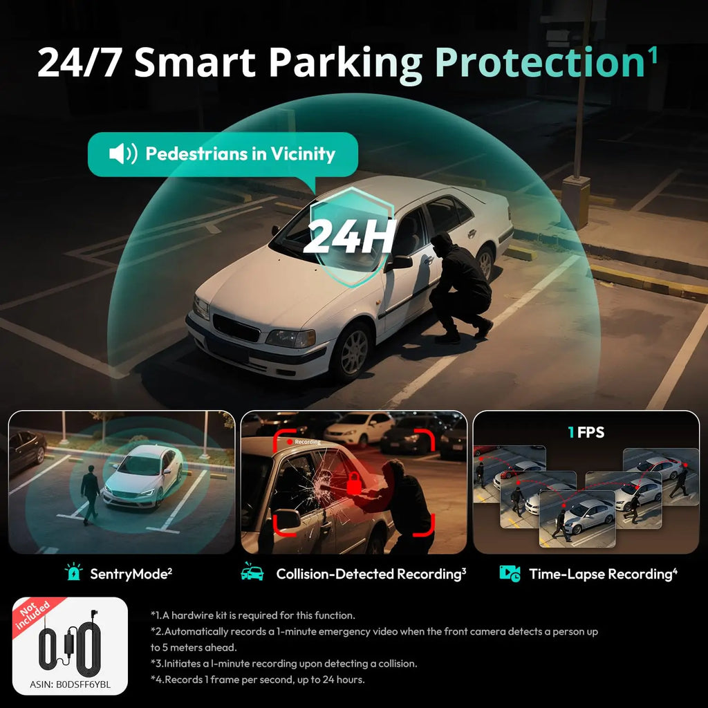 Dashcam Botslab G980H 4 Canaux 560° Caméra Voiture Avant/Arrière/Gauche/Droite Vision Nocturne GPS Contrôle Vocal Surveillance Parking