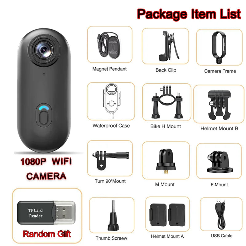 Mini Caméra Sport 4K WiFi Magnétique POV Caméra Corporelle Vlogging Sans Fil Casque Moto Étanche Vélo Enregistreur HD