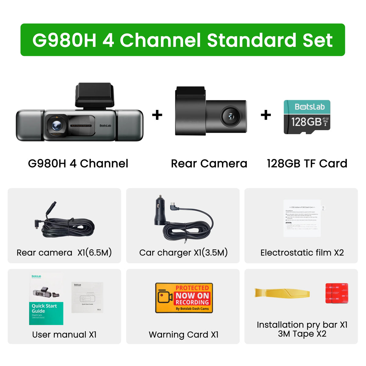 Dashcam Botslab G980H 4 Canaux 560° Caméra Voiture Avant/Arrière/Gauche/Droite Vision Nocturne GPS Contrôle Vocal Surveillance Parking