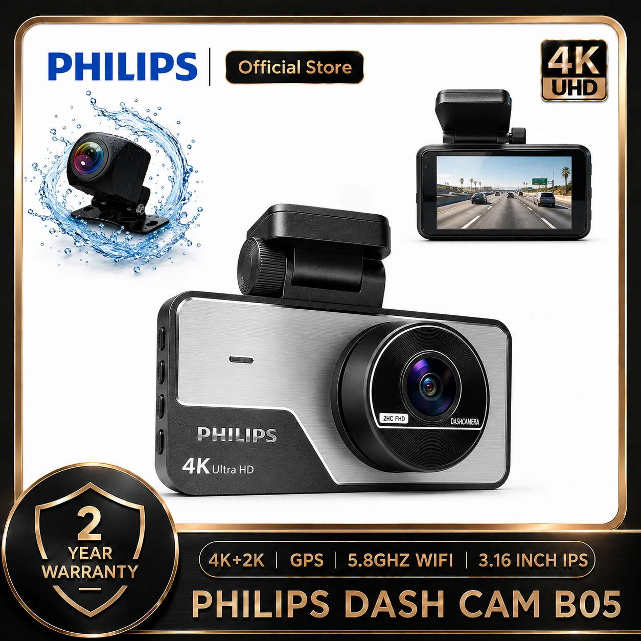 Dashcam Car360Eye B05 4K+2K HDR Double Caméra Avant/Arrière Écran IPS 3,16 Pouces WiFi 2.4G 5.8G APP GPS Surveillance Parking 24H Détection de Mouvement DVR Voiture