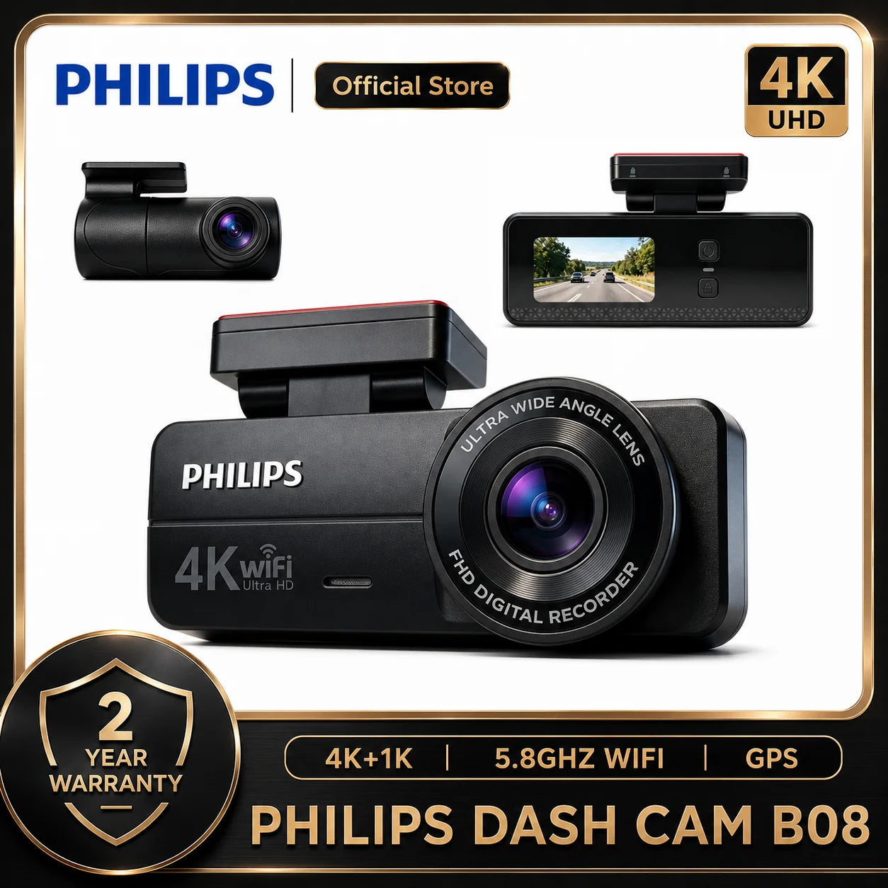 Dashcam Car360Eye B08 4K+1K HDR Double Caméra Avant/Arrière Écran OLED 1,57 Pouce WiFi 2.4G & 5.8G APP GPS Surveillance Parking 24H DVR Voiture