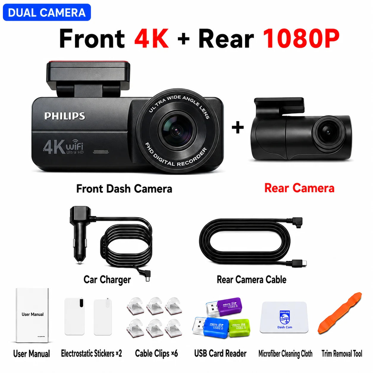 Dashcam Car360Eye B08 4K+1K HDR Double Caméra Avant/Arrière Écran OLED 1,57 Pouce WiFi 2.4G & 5.8G APP GPS Surveillance Parking 24H DVR Voiture