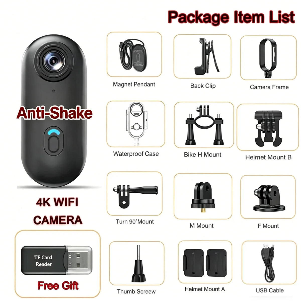 Mini Caméra Sport 4K WiFi Magnétique POV Caméra Corporelle Vlogging Sans Fil Casque Moto Étanche Vélo Enregistreur HD