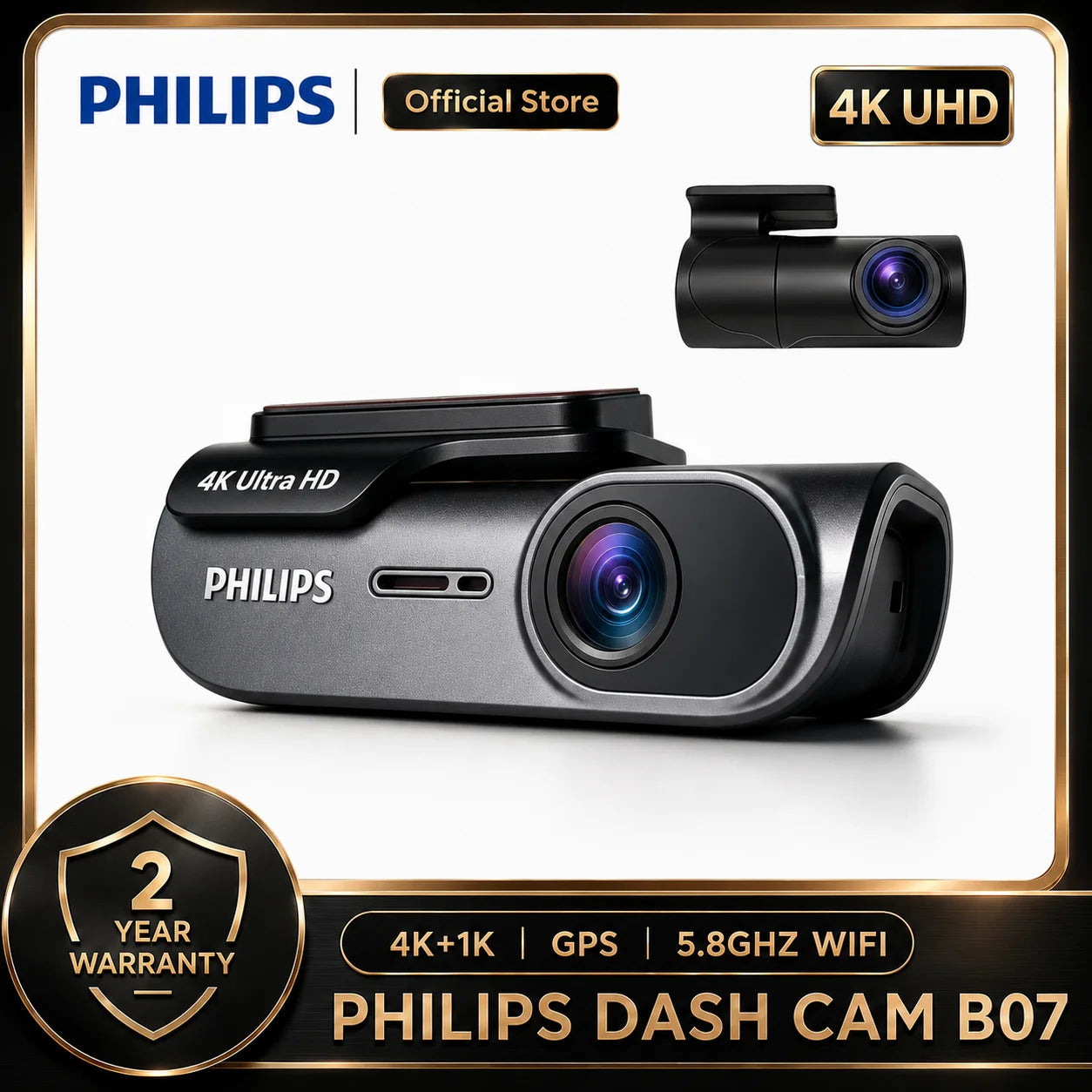 Dashcam Car360Eye B07 4K+1K HDR Double Caméra Avant/Arrière WiFi 2.4G & 5.8G APP GPS Surveillance Parking 24H Vision Nocturne DVR Voiture