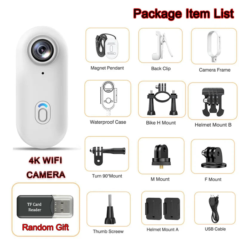 Mini Caméra Sport 4K WiFi Magnétique POV Caméra Corporelle Vlogging Sans Fil Casque Moto Étanche Vélo Enregistreur HD