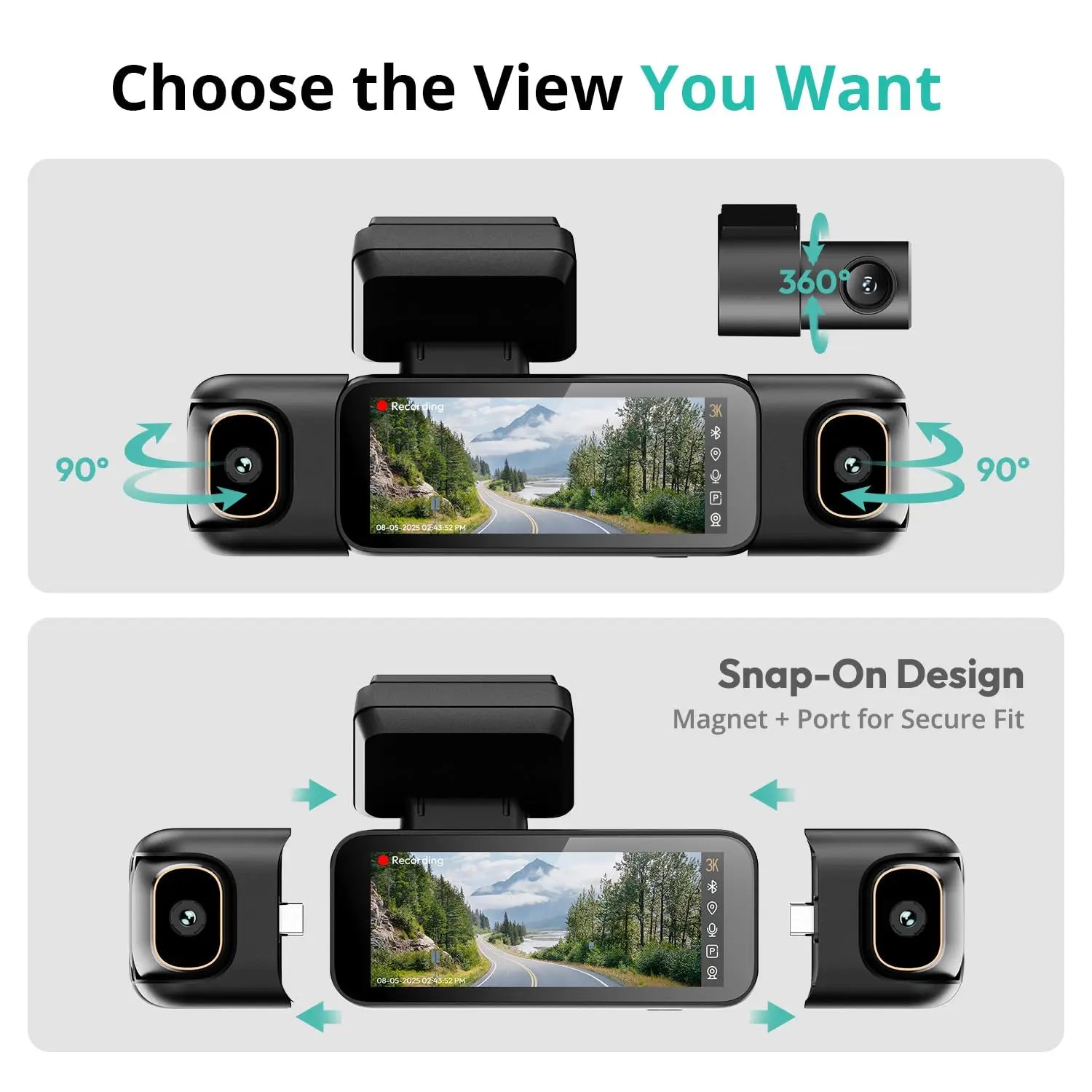 Dashcam Botslab G980H 4 Canaux 560° Caméra Voiture Avant/Arrière/Gauche/Droite Vision Nocturne GPS Contrôle Vocal Surveillance Parking