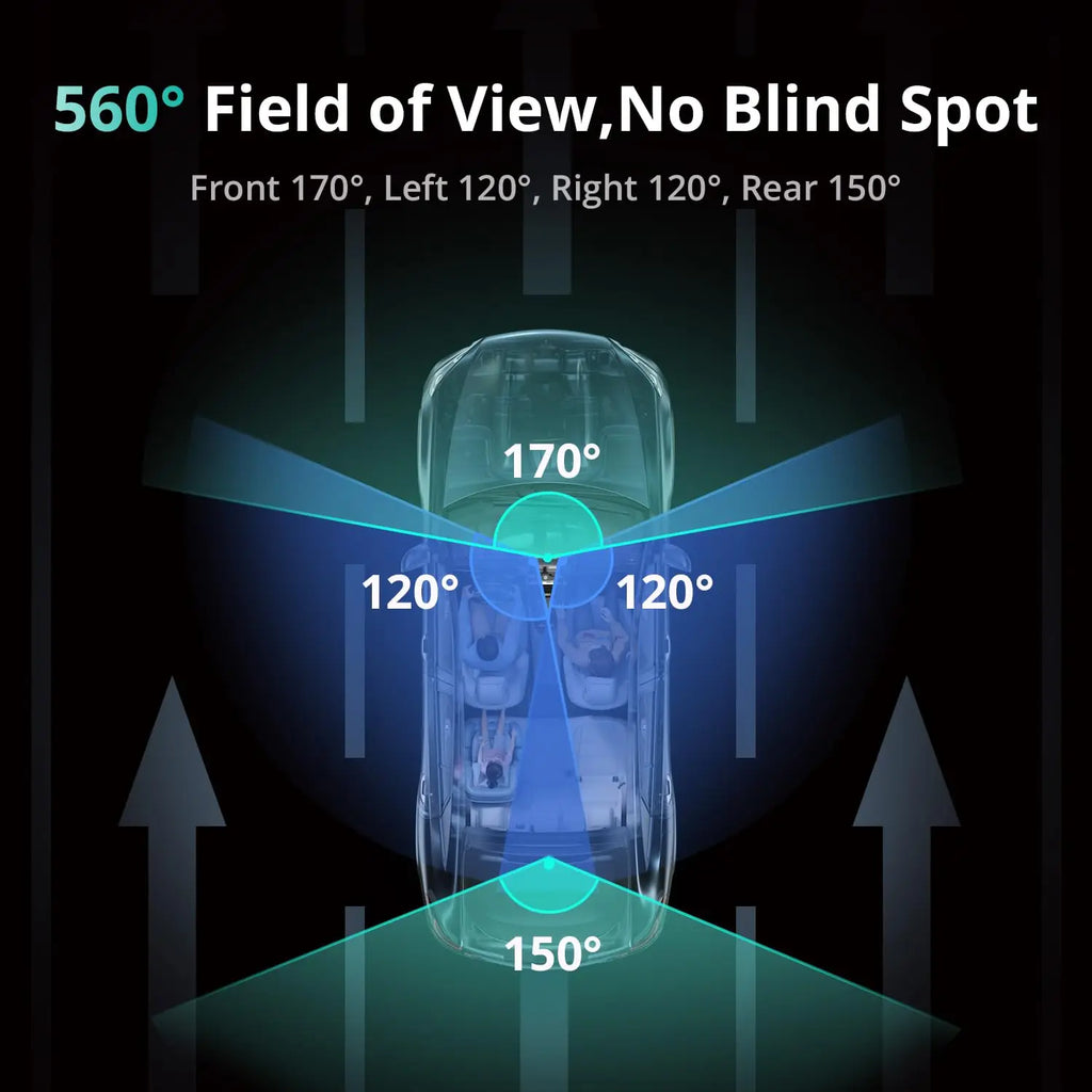 Dashcam Botslab G980H 4 Canaux 560° Caméra Voiture Avant/Arrière/Gauche/Droite Vision Nocturne GPS Contrôle Vocal Surveillance Parking