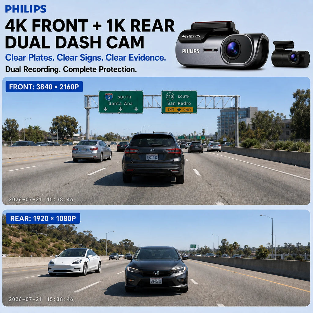 Dashcam Car360Eye B07 4K+1K HDR Double Caméra Avant/Arrière WiFi 2.4G & 5.8G APP GPS Surveillance Parking 24H Vision Nocturne DVR Voiture