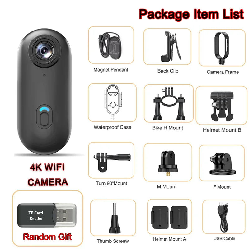 Mini Caméra Sport 4K WiFi Magnétique POV Caméra Corporelle Vlogging Sans Fil Casque Moto Étanche Vélo Enregistreur HD