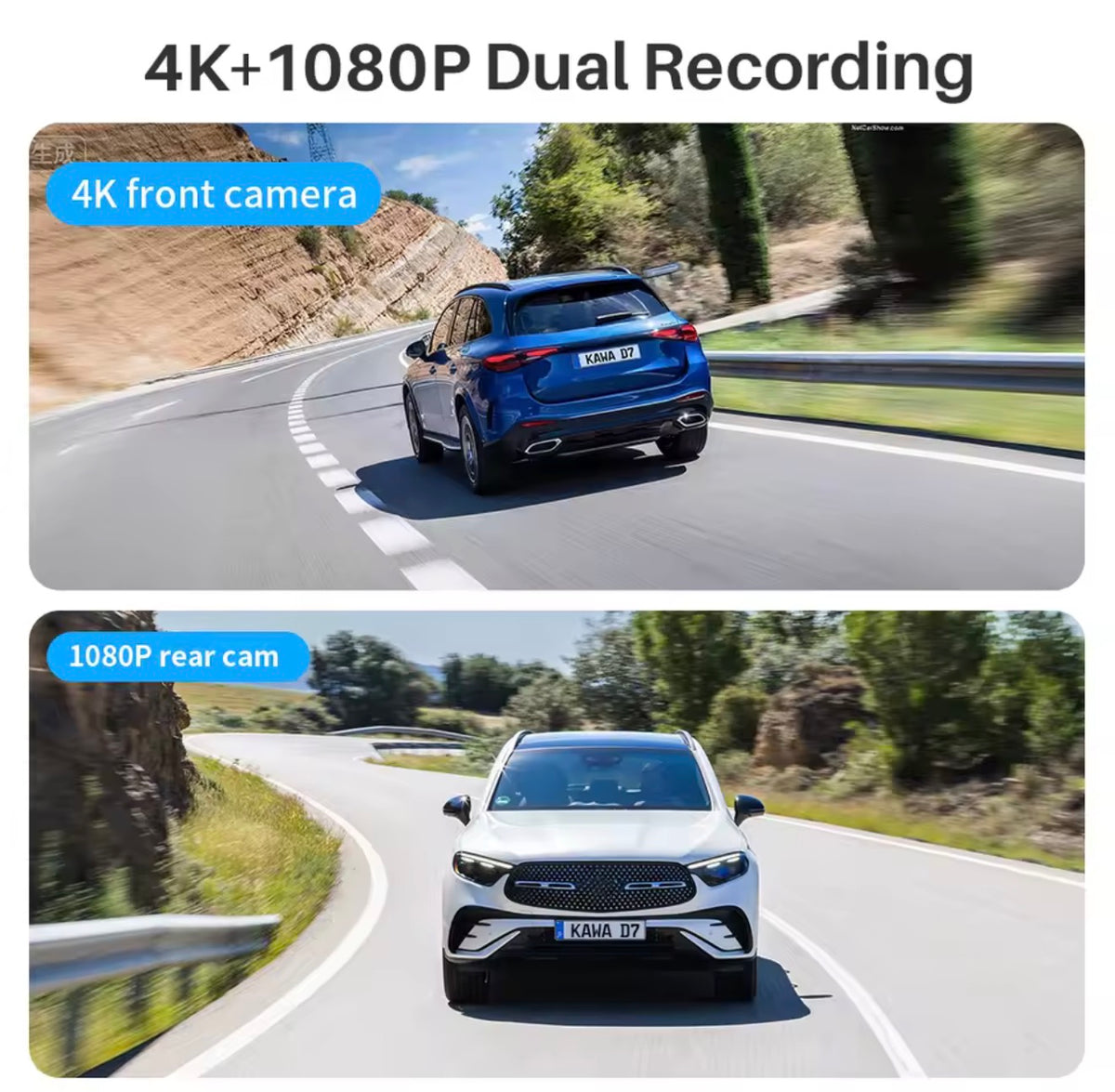 Dashcam KAWA D7 4K Avant/Arrière WiFi6 Contrôle Vocal Caméra Arrière Compacte